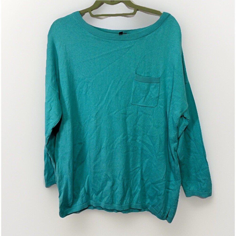 Talbots Women's Size 1X Sweater Teal Blue Long Sleeve Boat Neck Wool Cashmere